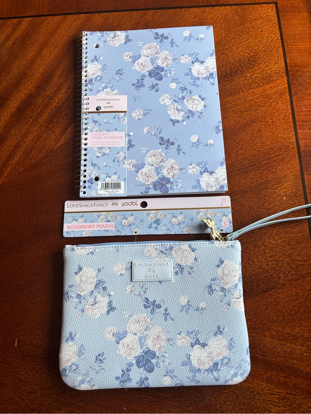 LoveShackFancy x Yoobi Blue Floral Notebook & Accessory Pouch Set